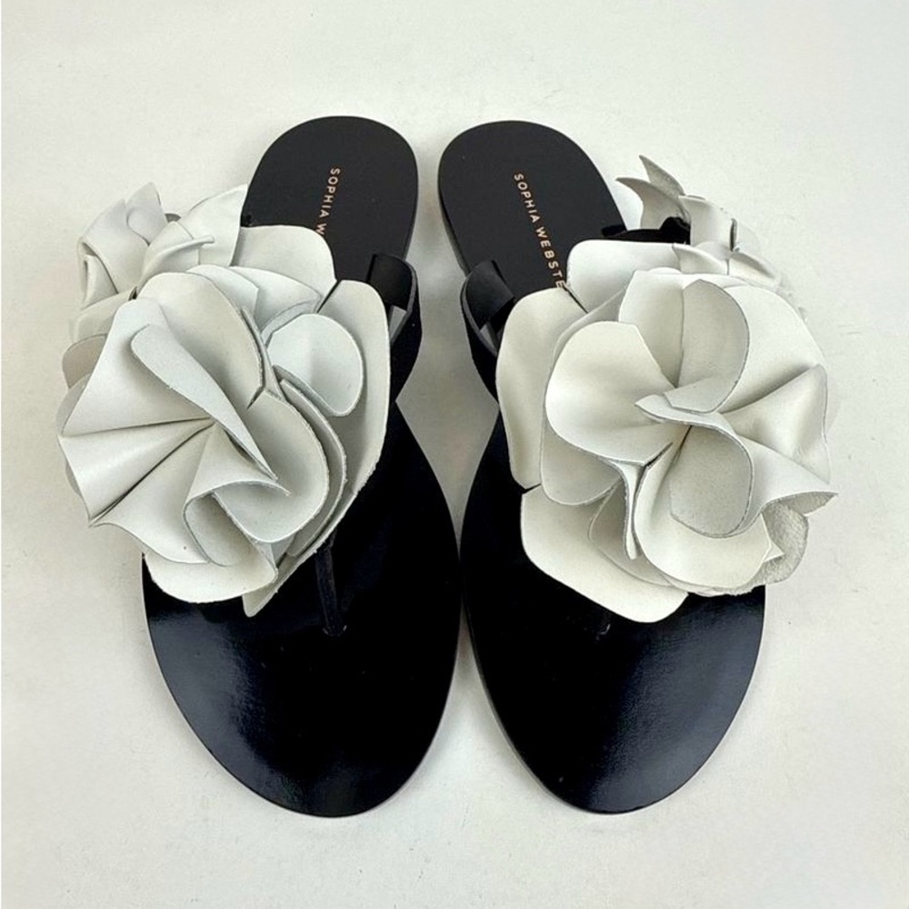 Sophia Webster Flower Sandals – Black & White Size 36 (US 6) with Box & Dust Bag